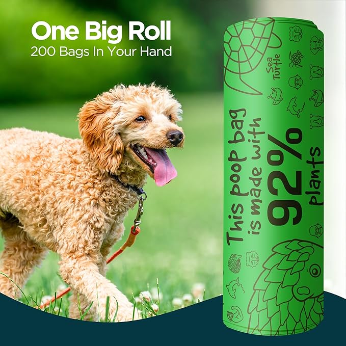 The Original Poop Bags® 92% Plant-Based Dog Waste Bags, USDA Certified Biobased, Extra-Large & Leak-Proof, Single Bulk Roll (200 Count (Pack of 1))