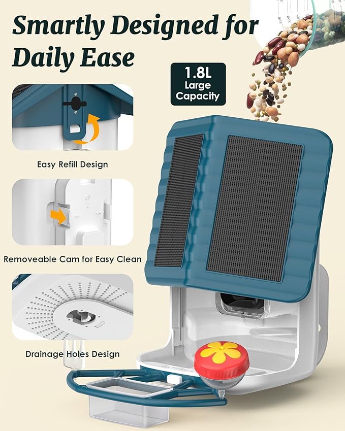 BIRDSFAVE-Bird Feeder with Camera Solar Powered, 2K Clear Live/Video/Photo Auto Arrival Alerts AI Identify Smart Cameras Birds Feeders with 32GB Card DIY Add-ons, 2.4G WiFi Wireless Birdwatching Gift