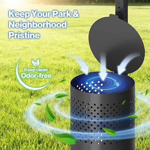 POCHAR Dog Waste Station, 10 Gallon Locking Bin with 600 Bags | Aluminum outdoor Trash Can, Waterproof Poop Disposal Bin with Sign and Lid for Park, Trail, Yard (Black)