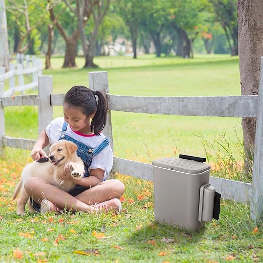 Mifoci Dog Poop Trash Can Outside, 2.4 Gallon Wall Mount Small Pet Waste Bin with Trash Bag Dispenser, Activated Carbon Odor Control, Small Pet Waste Bin with Lid for Fence Garbage Outdoors