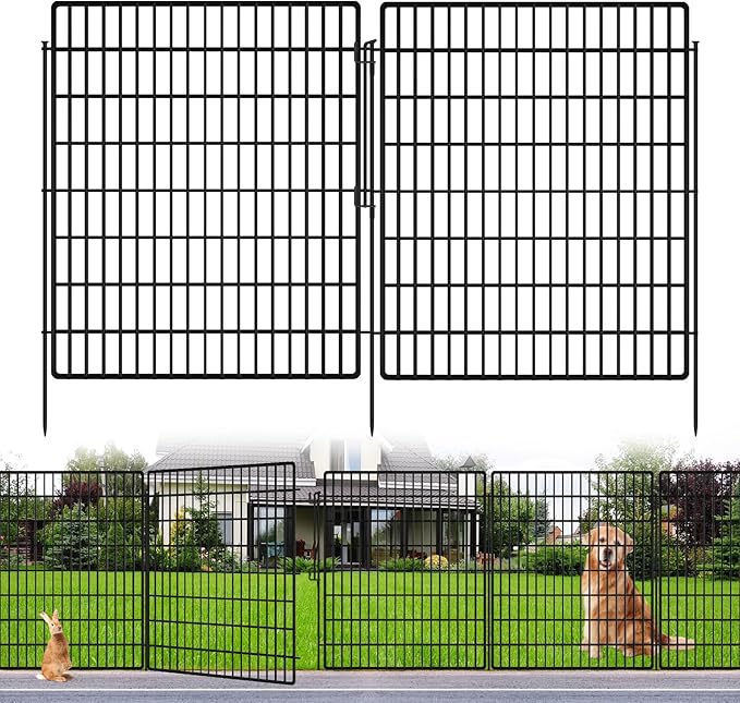 10 Panels Garden Fencing Animal Barrier with Lock, 33 in(H) X 24 ft(L) Dog Fence Outdoor for Yard Rustproof No Dig Decorative Tall Garden Fence Metal Wire Panel Border Rabbit Ground Stakes Fencing