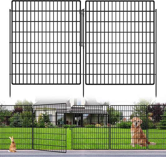 10 Panels Garden Fencing Animal Barrier with Lock, 33 in(H) X 24 ft(L) Dog Fence Outdoor for Yard Rustproof No Dig Decorative Tall Garden Fence Metal Wire Panel Border Rabbit Ground Stakes Fencing