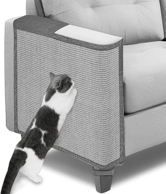 Cat Scratch Couch Protector,23.6" L*19.7" W Scratching Furniture Protector Pad,Cat Scratch Sofa Arm Sheild with Grey Natural Sisal for Protecting Couch Sofa Chair Furniture (Grey/Right Hand)