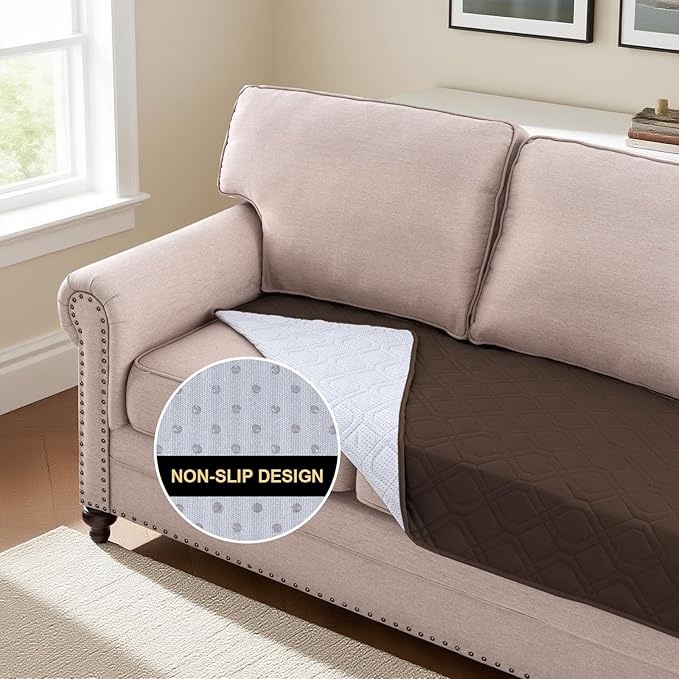 PrinceDeco Waterproof Couch Cover for Dogs Washable Dog Blanket for Bed Couch Sofa Outdoor Bed Cover with Non-Slip Back(32x82 Inch,Brown)