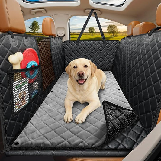 URPOWER Dogs Back Seat Extender with Non-Slip Blanket, 2 in 1 Hard Bottom Dog Car Seat Cover & Removable Dog Car Bed Mat, Waterproof Dogs Hammock for Car and SUV, Pet Rear Seat Protector Holds 400lbs