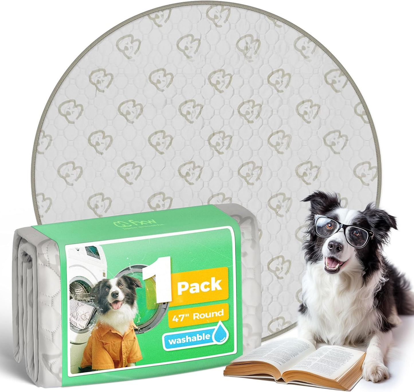 FXW Washable Pee Pads for Dogs, Puppy Pads with Super Absorbent, Specifically Designed for Whelping Box, 47" Round, Khaki, 1 Pack