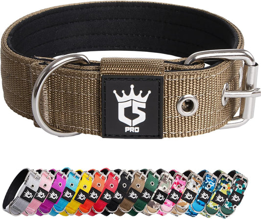 TSPRO Tactical Dog Collar 1.25 Inch Wide Thick Dog Collars with Heavy Duty Metal Buckle, Durable, Strong, Adjustable for Small Dogs (Khaki S)