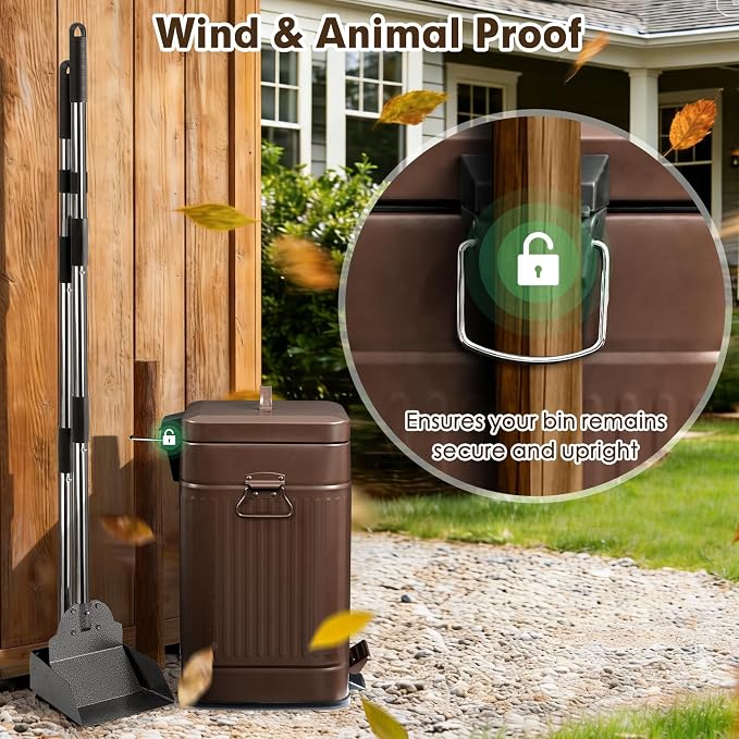 Dog Poop Trash Can Outside, 12L Metal Bin, Tray & Spade | 2 carbon filters, Step-to-open pedal, Soft-close lid, Anti-tip securing ring, Easier cleanup, Stays upright