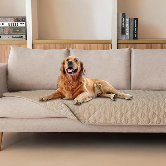 gogobunny 3X Stronger Waterproof Pet Blanket, Scratch Proof Furniture Protector for Dogs Cats, Reversible Cover 30x90 Inch, Dark Beige