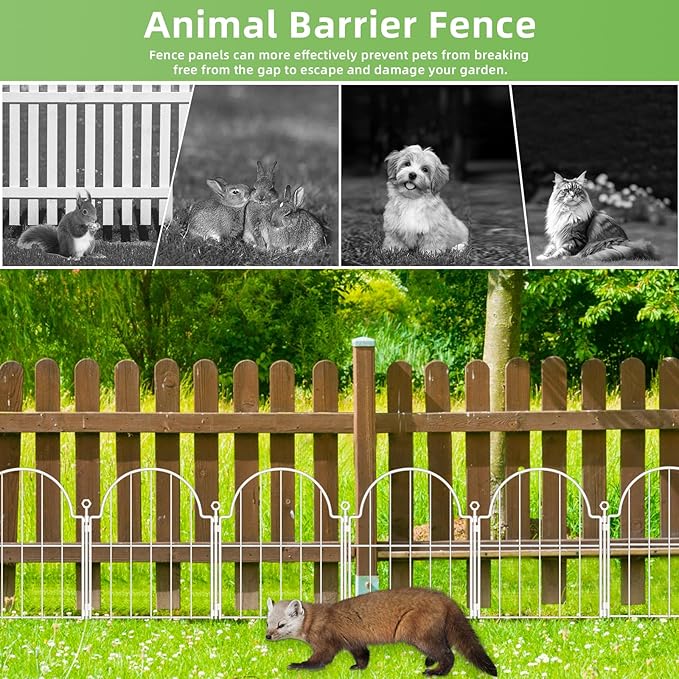 10 Pack Decorative Garden Fence, 17in x10ft Garden Fencing Animal Barrier for Dogs, Rustproof Metal Fence Panels with Ground Stake, Arched Flower Bed Edging Borders for Yard & Patio, White