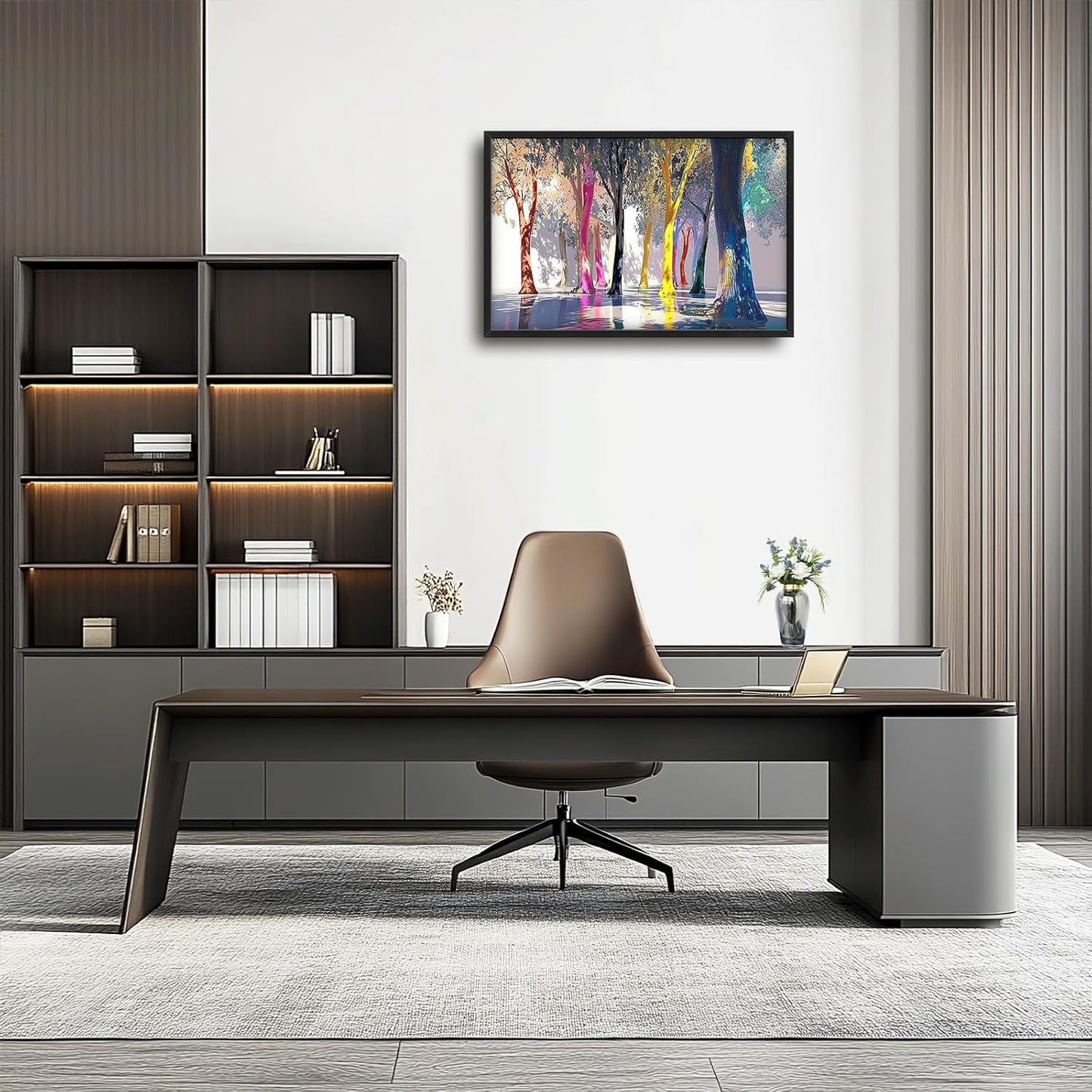 Framed Large Trees Wall Art for Living Room, Oversized Abstract Forest Wall Decor Colorful Nature Canvas Painting Modern Artwork Home Decoration for Living Room Bedroom Dining Room Office 36"x24"