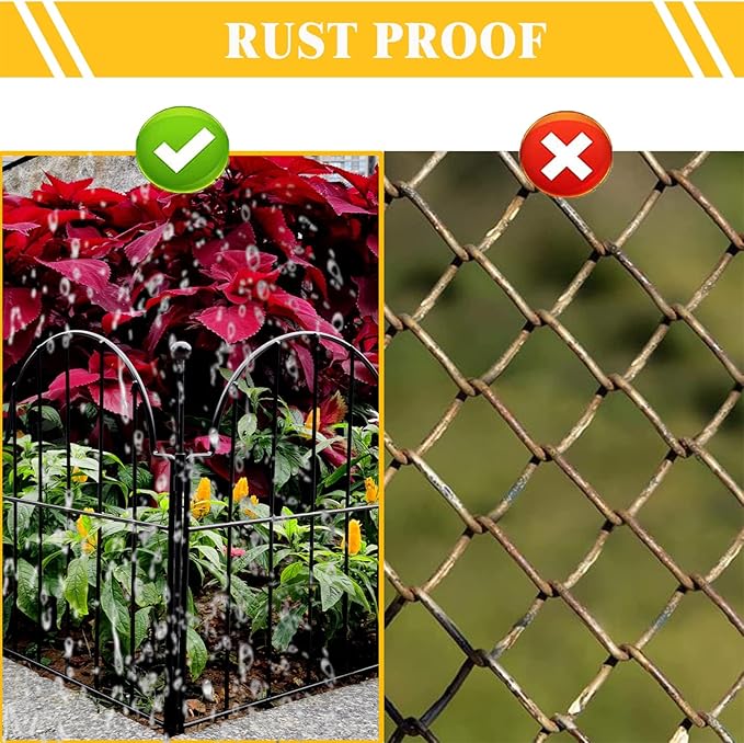 Blingluck Garden Fence, 22 in(H) x 10.83 ft(L) Arched Rustproof Metal No Dig Fence Garden Fence Border, Ground Stake Animal Barrier Fence for Rabbit Dog, Outdoor Decor for Yard & Patio