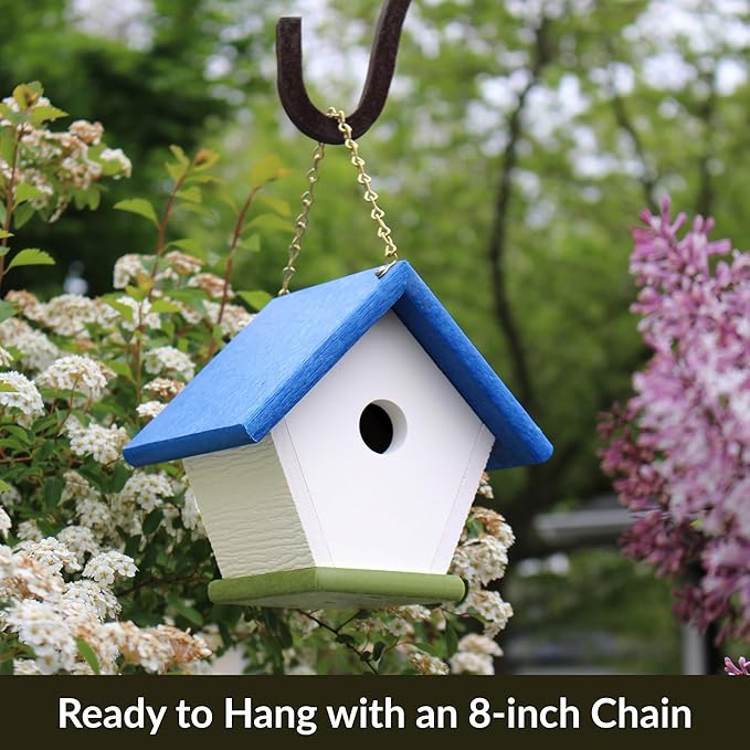 HomePro Garden Hanging Wren House: Brilliant Blue and Green Poly Lumber Bird House