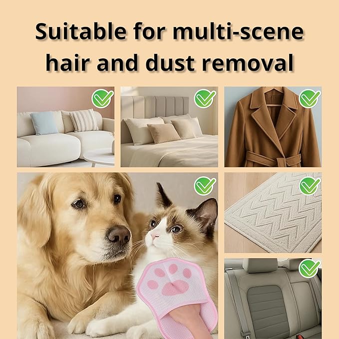 Xontri 2025 Upgrade Electrostatic Pet Hair Removal Glove, A Reusable Pet Hair Remover Tool for Cats, Dogs, Clothing, Couches, Carpets(Pink Glove, Dog Keychain)