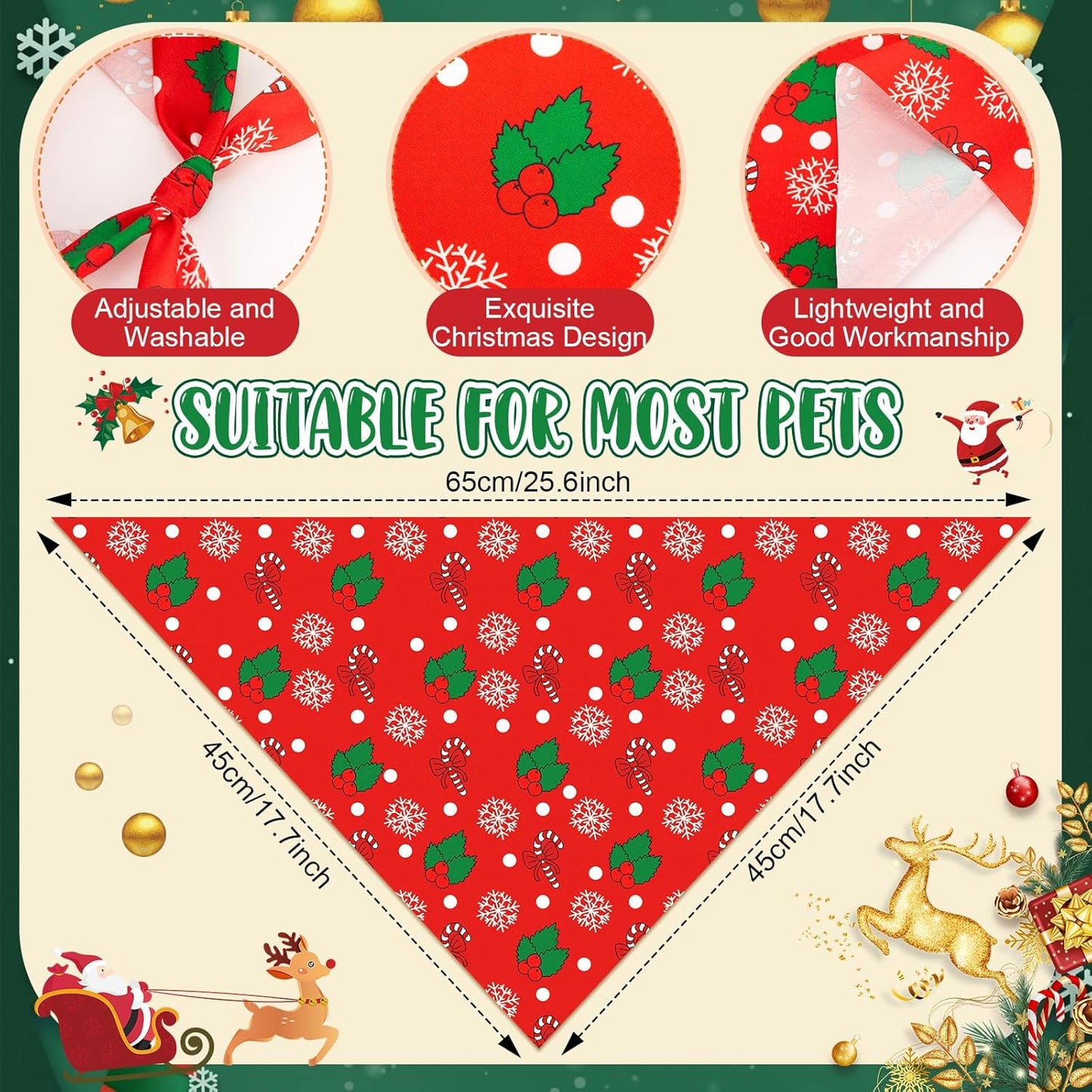 500 Pcs Christmas Bandanas for Dogs Xmas Bandanas Bulk with Santa Snowflake Candy Cane Patterns Soft Bibs Adjustable Triangle Doggie Scarf for Small Medium Large Pet 25.6 x 17.7 x 17.7 Inch