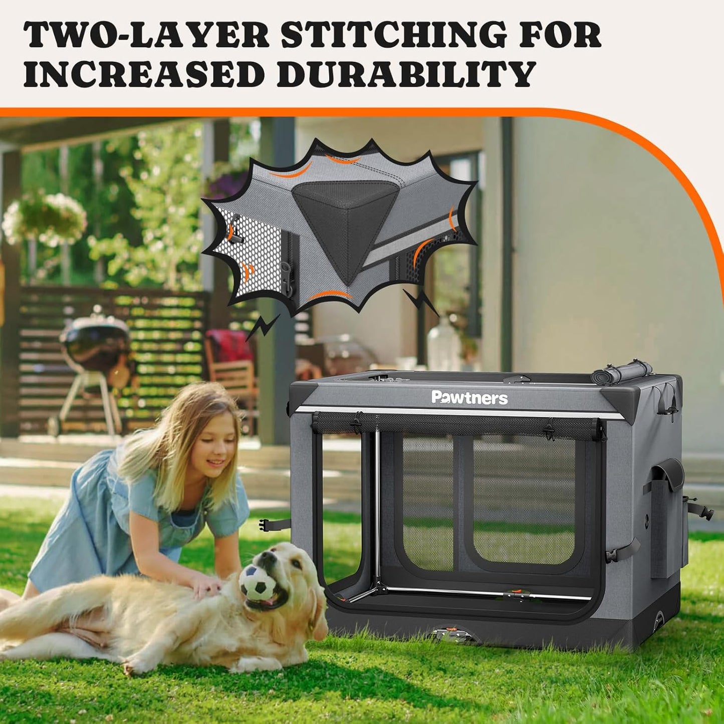 Collapsible Dog Crate: 42 Inch Foldable Soft Sided Dog Crate for Extra Large Dogs, Portable Dog Travel Kennel with Soft Mat for Indoors & Outdoors, Grey (42" L x 31" W x 31" H)