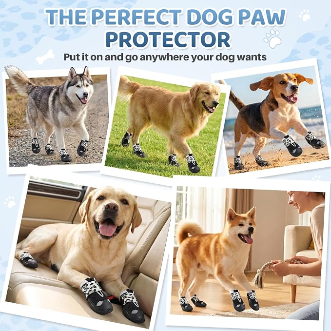 SlowTon Dog Shoes for Large Small Medium Dogs - Breathable Dog Boots for Summer Hot Pavement, Paw Protector for Outdoor Walking Winter Snow, Anti-Slip Rubber Dog Booties for Hardwood Floor (LP B, 2)