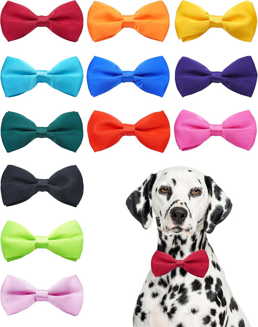 PET SHOW 12 Pack Plain Large Dogs Collar Embellishment Attachment Bow Ties for Medium Large Dogs Collar Charms Accessories Slides Bowties for Birthday Wedding Parties Assorted