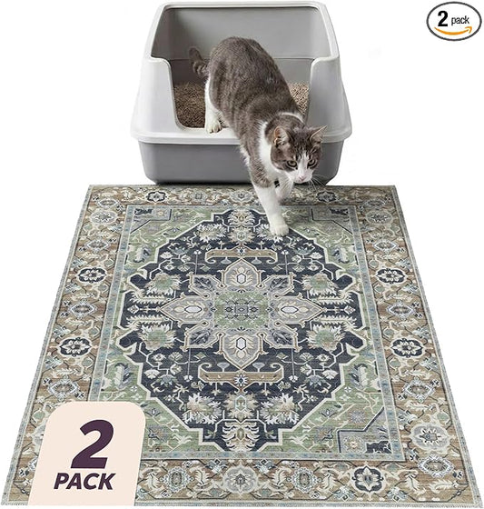 Lovewag Cat Litter Mat, Litter Box Mat, Sage Forest, 16x24, 2 Pack | Washable litter mat cover, kitty litter mat & cat mat for litter box, litter trapping mat, prevents tracking, multi-cat