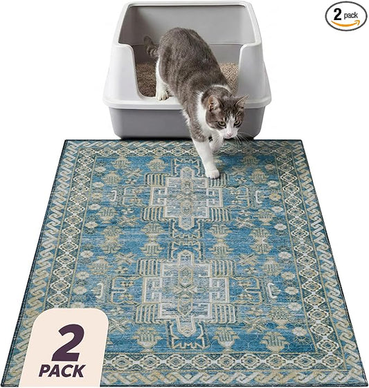 Lovewag Cat Litter Mat, Litter Box Mat, Blue Mesa, 36x48, 2 Pack | Washable litter mat cover, kitty litter mat & cat mat for litter box, litter trapping mat, prevents tracking, multi-cat