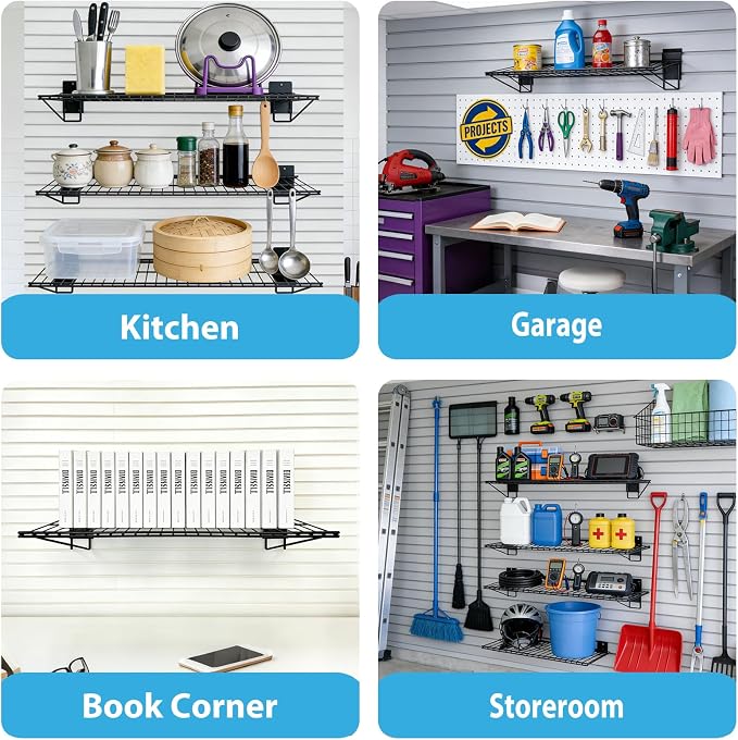 Slat Wall Shelves Accessories - 24 Inch Slatwall Wire Shelf Heavy Duty Storage Garage Shelving Wall Mounted (4 Pack)