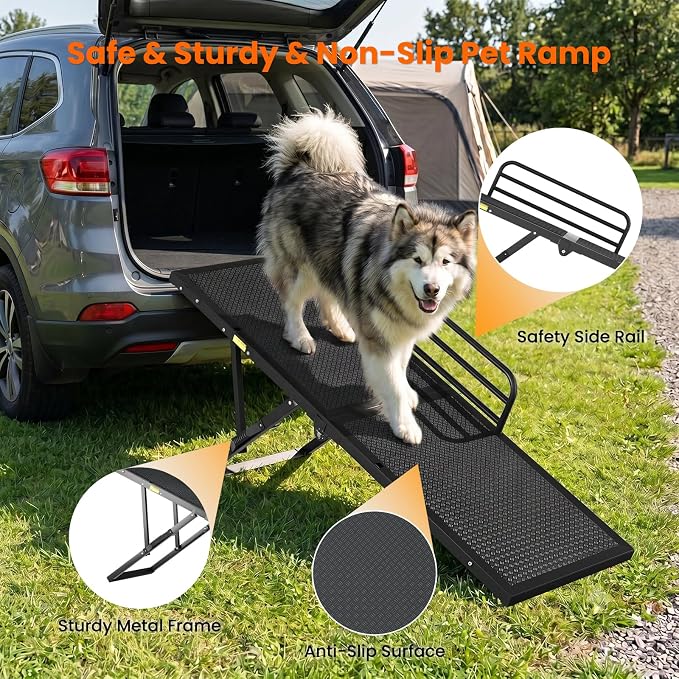 Dog Ramp for Bed,Couch,Car, 5-Level Adjustable Foldable Pet Ramp | With Non-Slip Rubber Surface & Safety Side Rail, Adjustable Height 16"-23.6", For Small & Medium Dogs, Supports Up to 200 lbs