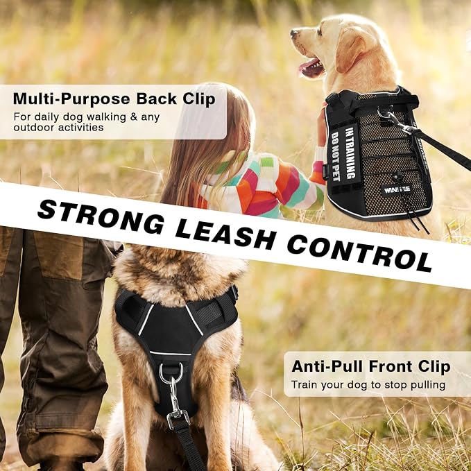 Service Dog in Training Mesh Harness with 10 Removale Pet Patches | Breathable material, adjustable straps, reflective trim, lightweight but durable, great for training, walks, and outings