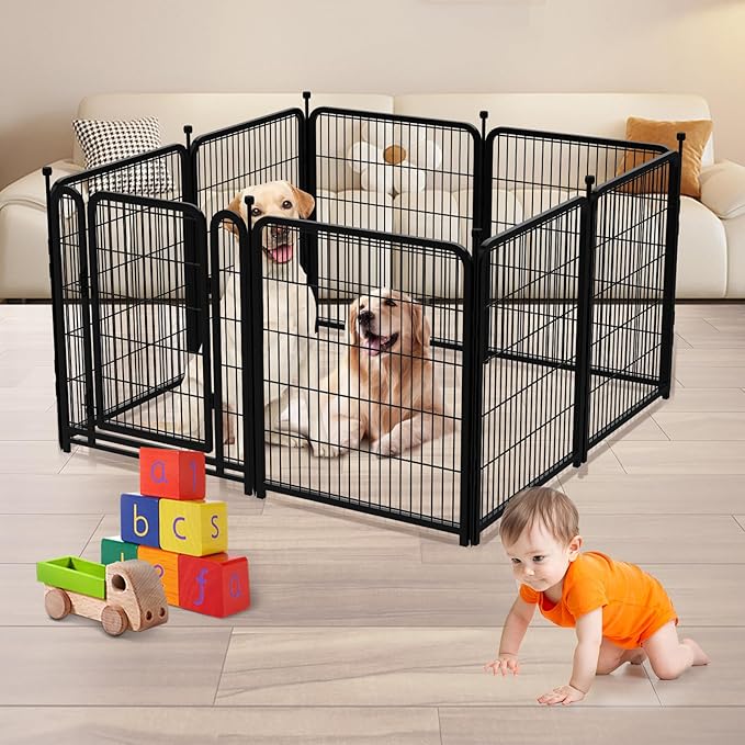 Getlay Dog Fence Outdoor 40inch 8 Panels with Door, Puppy Playpen Indoors, Metal Dog Pen Heavy Duty Pet Puppy Exercise Pen for Rv Camping Garden Yard, Wide Door Low Threshold Total 31 Ft Long