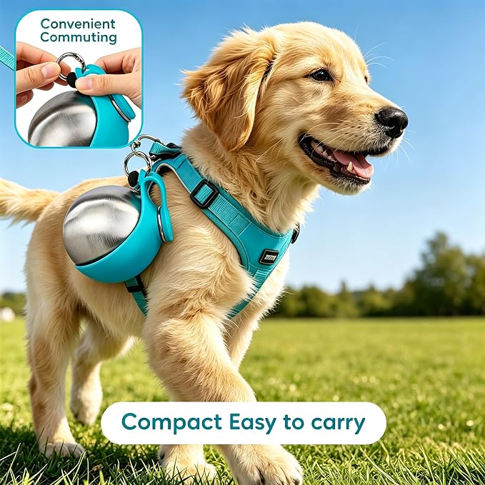 2 in 1 Portable Dog Water Bottle with Bowl,New Foldable Pet Water Cup – 10oz Stainless Steel Travel Pet Water Dispenser, Lightweight & Perfect for Small Dogs, Walking, Hiking, and Travel (Blue)