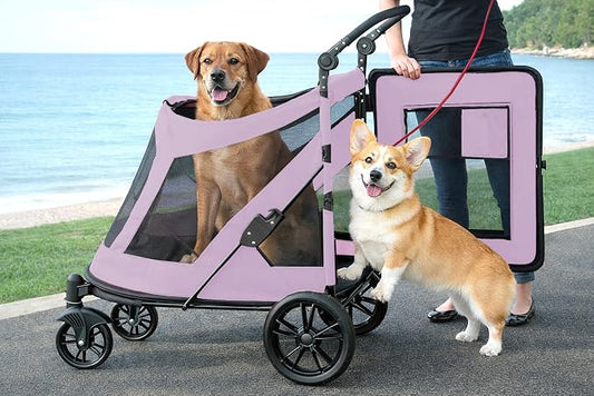 Pet Gear No-Zip Excursion Pet Stroller, Bubble Gum | Dual Entry, Push Button Zipperless Entry, For Single or Multiple Dogs/Cats, Gel-Filled Tires