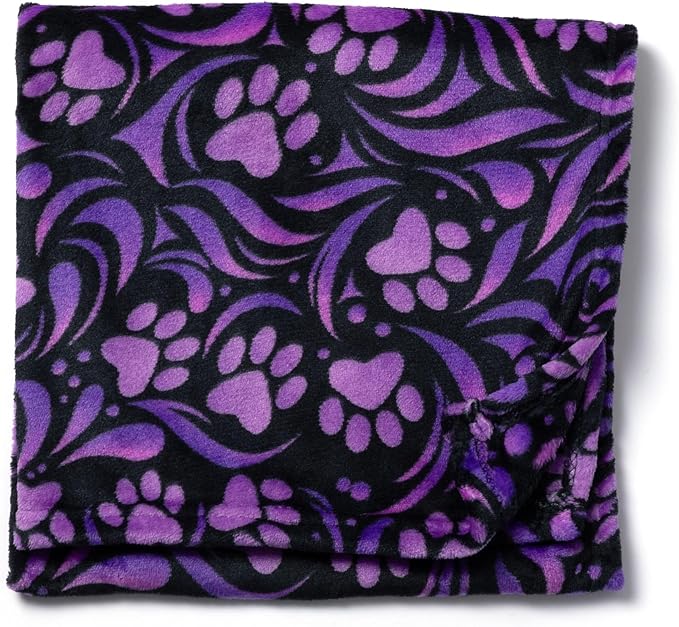 Pet Dog Cat Blanket Ultra Soft Cozy Fleece Paw Print Design Machine Washable Durable for Crates Beds Sofas Travel (Purple Paw Symphony, Medium)