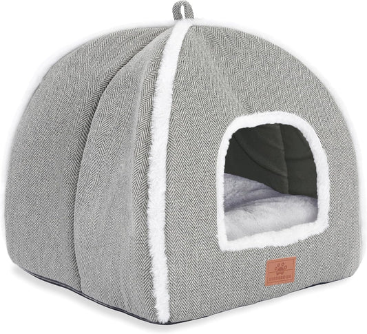 Cat Bed for Indoor Cats - Cat Cave Bed Cat House Cat Tent with Removable Washable Cushioned Pillow, Soft and Self Warming Kitten beds,Cat Beds & Furniture （Large Grey）