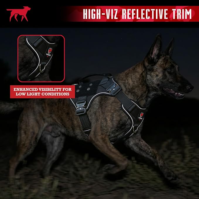 Tuff Pupper Elite Tactical Dog Harness | Dual Control Handles | Front & Back D-Rings | Fully Adjustable | Military Cobra Buckles | Heavy Duty Nylon Vest | Reflective MOLLE Dog Harness for Large Dogs