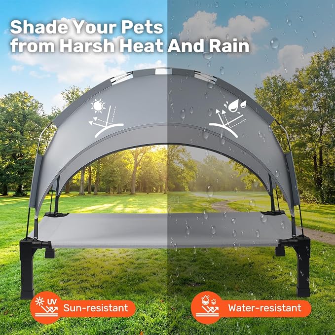 Elevated Dog Bed with Removable Canopy, Sun Protection Shade Tent Dog Cot | Portable Outdoor Dog Bed, Raised Pet Cooling Cot Bed for Dogs, 42in