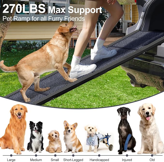 Dog Ramp for Car 71" L × 20" W, Extra-Long & Extra-Wide Foldable | Portable Dog Ramps for Large Dogs, Non-Slip Rug Surface Gentler Climb 270 lbs Capacity, Outdoor Sturdy Dog Ramp for SUV/Truck