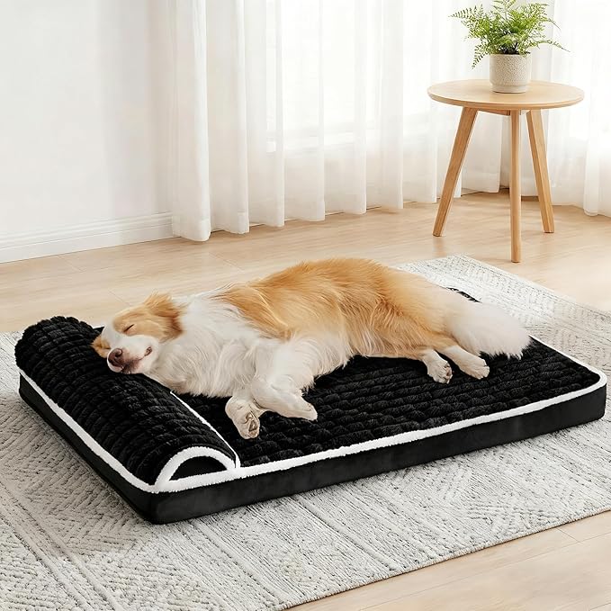 Orthopedic Large Dog Bed Pillow Pet Sofa Bed 56''X40'' Black | Egg-Crate Foam Pet Couch Large Sized Dog, Waterproof Removable Washable Cover,Furry Puppy Crate Mat With Nonskid Bottom