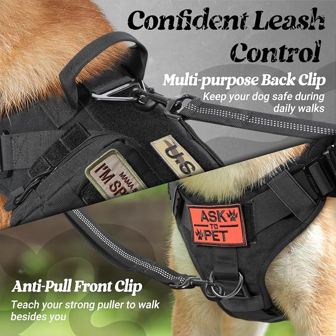 rabbitgoo Tactical Dog Harness X-Large, Heavy Duty Military No Pull Vest | Sturdy Metal Buckles, 5 Adjustments, Molle System, Powerful Pullers for Training, Hunting, Outdoor, Black, X-Large