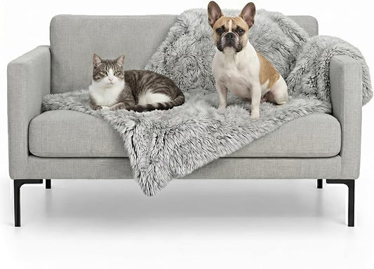 Furhaven Waterproof Throw Blanket for Dogs & Indoor Cats, Washable - Shaggy Plush Calming Long Faux Fur & Velvet Dog Blanket - Mist Gray, Medium