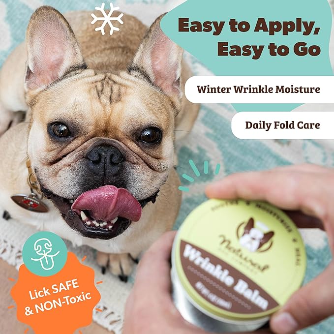 Natural Dog Company Wrinkle Balm for Dogs – Dog Wrinkle Balm for Skin Folds, Facial Creases & Wrinkles, Lick-Safe Wrinkle Cream for Bulldogs, Pugs & Bully Breeds, Daily Winter Skin Care, 1oz Tin