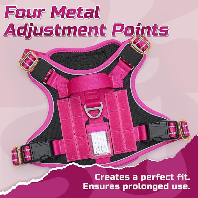 rabbitgoo Tactical Dog Harness for X-Large, No Pull Military Service Vest | Molle & Handle, Heavy Duty, Adjustable, Reflective Straps, Easy Control for Training Walking, Black & Rose Red, X-Large
