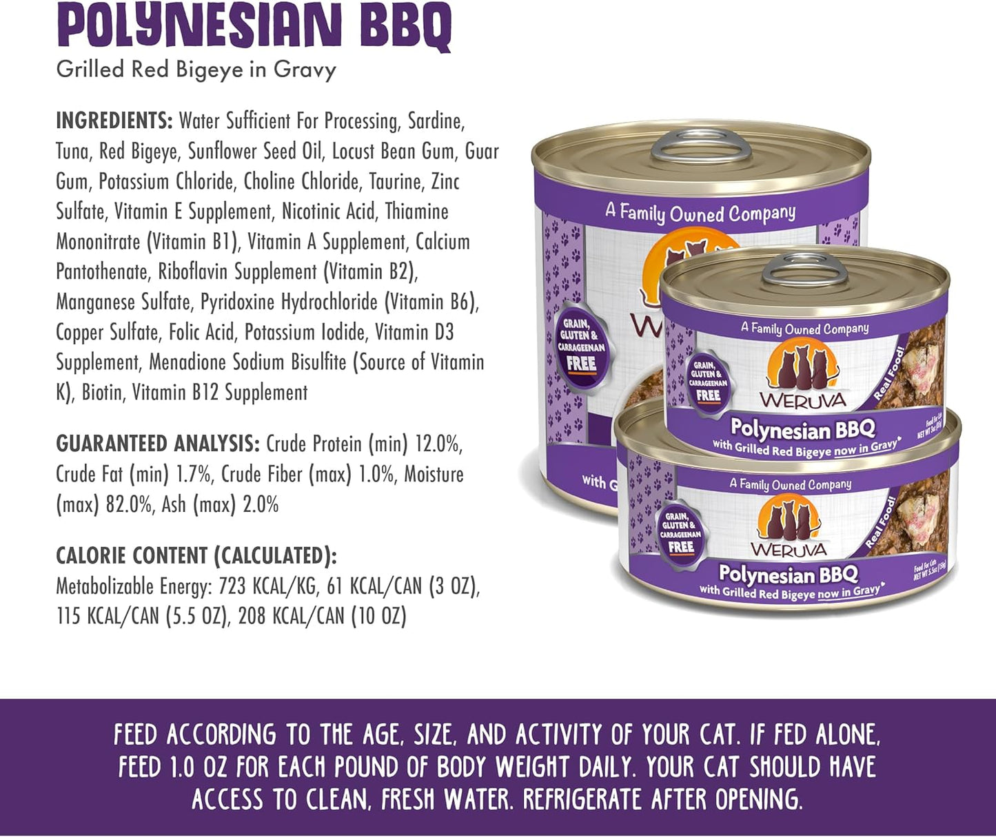 Weruva Classic Cat Food, Polynesian BBQ with Grilled Red Bigeye in Gravy, 3oz Can (Pack of 24)