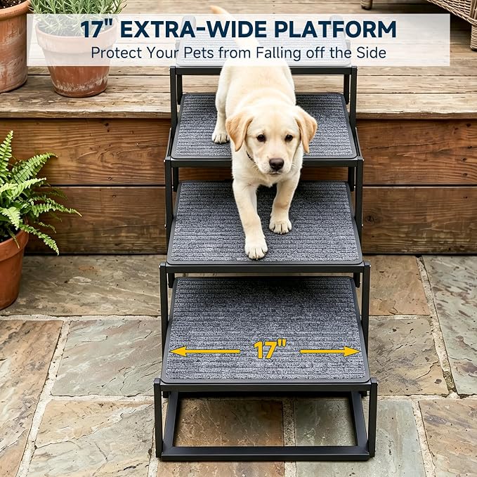 Dog Ramp for Car, Foldable Dog Steps for Car with Non-Slip Surface, Dogs Stairs for Cars, High Beds, Truck, Supports up to 250lbs, 5 Steps