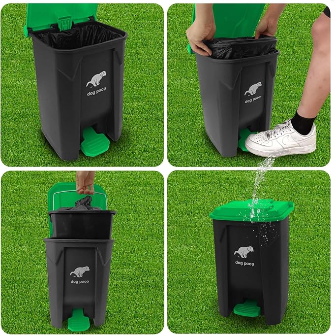 Dog Poop Trash Can Outside 20L/5Gal Large Outdoor Trash Can with Lid Green | Outdoor Dog Poop Trash Can with 100 Bags, Pedal and Removable Inner Bin, Odor Control, Suitable for All Types of Dogs