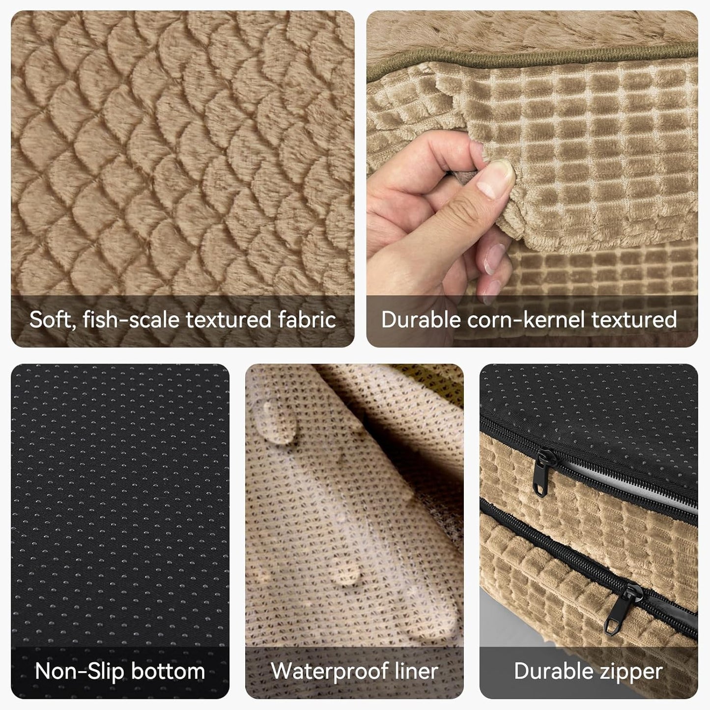 JOEJOY Orthopedic Dog Beds Large Sized Dog, Egg-Crate Memory Foam Pet Couch Bed with Bolster Sides, Waterproof Lining, Removable Washable Cover & Non-Slip Bottom, Light Brown