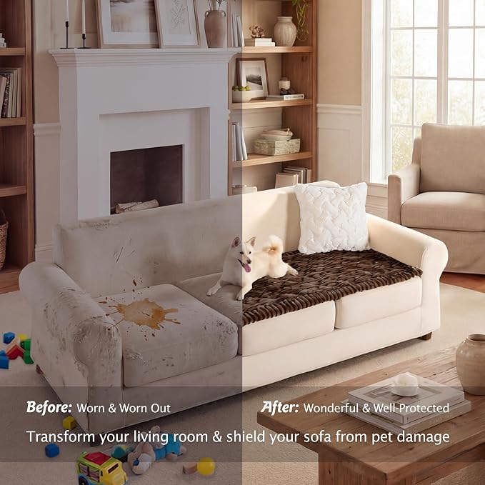 PuTian 100% Waterproof Fuzzy Couch Cover for Dogs Brown 27.6"x59" | Pet Friendly Dog Mat for Couch, Waterproof Sofa Protector, Scratch Resistant Furniture Cover for Dogs, Machine Washable