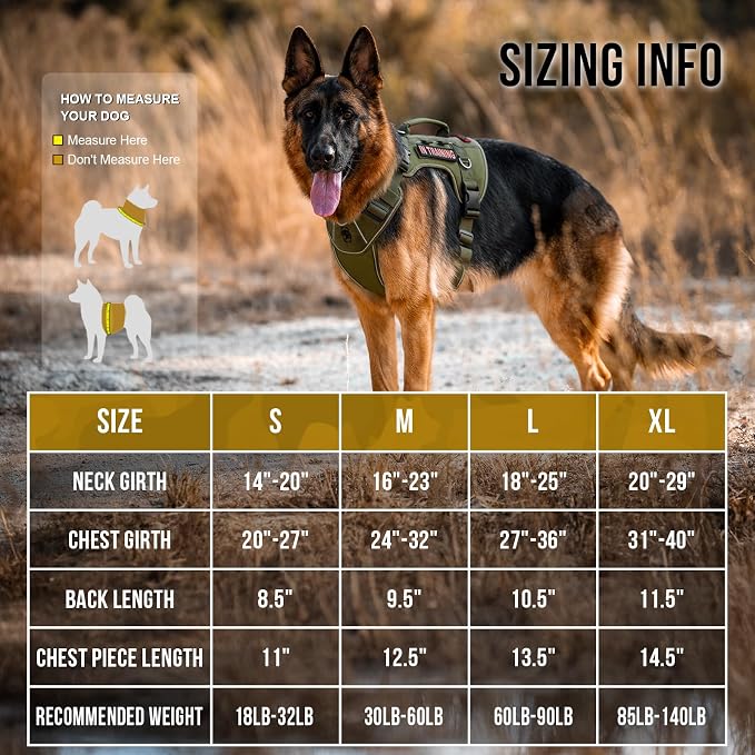 OneTigris No-Pull Easy Control Dog Harness Reflective Vest for Large Dogs | Military-grade 1000D Nylon Tactical Vest – Adjustable Dog Harness with Hook & Loop Panels for Walking, Hiking, Training