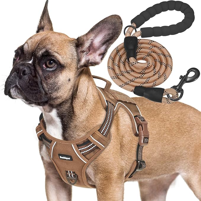 Beebiepet Heavy Duty Tactical Dog Harness for Small Dogs, No Pull Adjustable Pet Harness Reflective Service Training Easy Control Pet Vest Military K9 Working Dog Harnesses- Medium, Brown