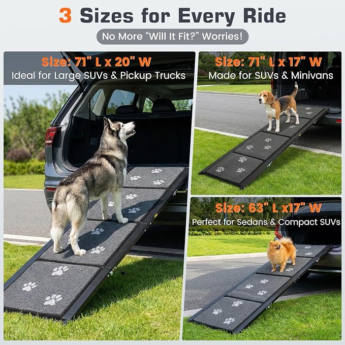 Dog Ramp for Car 71" L x 17" W Portable Dog Ramps for Large Dogs with Non-Slip Rug Surface Folding Pet Car Ramp for Truck/SUV & Stairs/Bed, Outdoor Dog Ramp for Medium & Large Dogs Up to 250 LBS