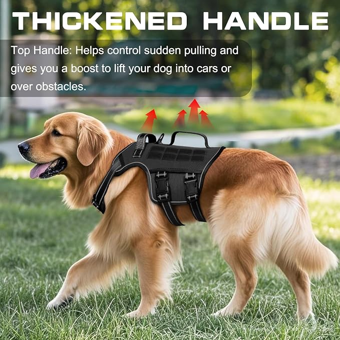 Dog Harness, Tactical No Pull for Small Sized Dog with Handle | Breathable Soft Padded, Adjustable, Reflective, Molle System, Heavy Duty, No Choke for Walking Training, Black Small