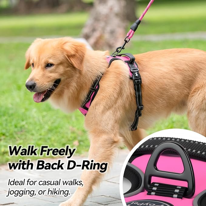 PoyPet No Pull Dog Harness, No Choke Front Lead Dog Reflective Harness, Adjustable Soft Padded Pet Vest with Easy Control Handle for Small to Large Dogs(Pink,XS)